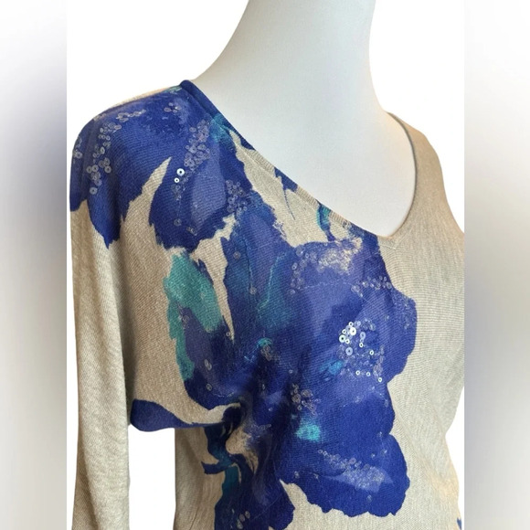 INC International Concepts Floral & Sequin V-neck Lightweight Rayon Swea… - Picture 3 of 6